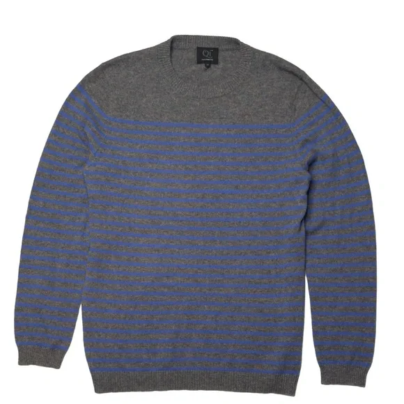 Qi cashmere crewneck striped sweater size medium NWOT